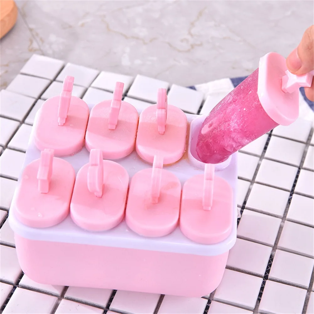 8 Cell Silicone Molds Ice Cream Chocolate Molds Ice Cube Tray Food Safe Popsicle Maker DIY Homemade Freezer Ice Lolly Mould