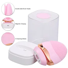 Силиконовая щетка для очищения лица с 6 режимами очищения двусторонний Электрический массажер для лица очищающий скраб глубокое очищение