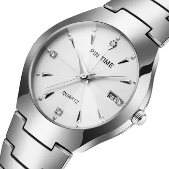 

Tungsten Steel Watch Men Luxury Gold Silver Calendar Quartz Mens Business Watches Diamond Male Clock montre homme reloj hombre