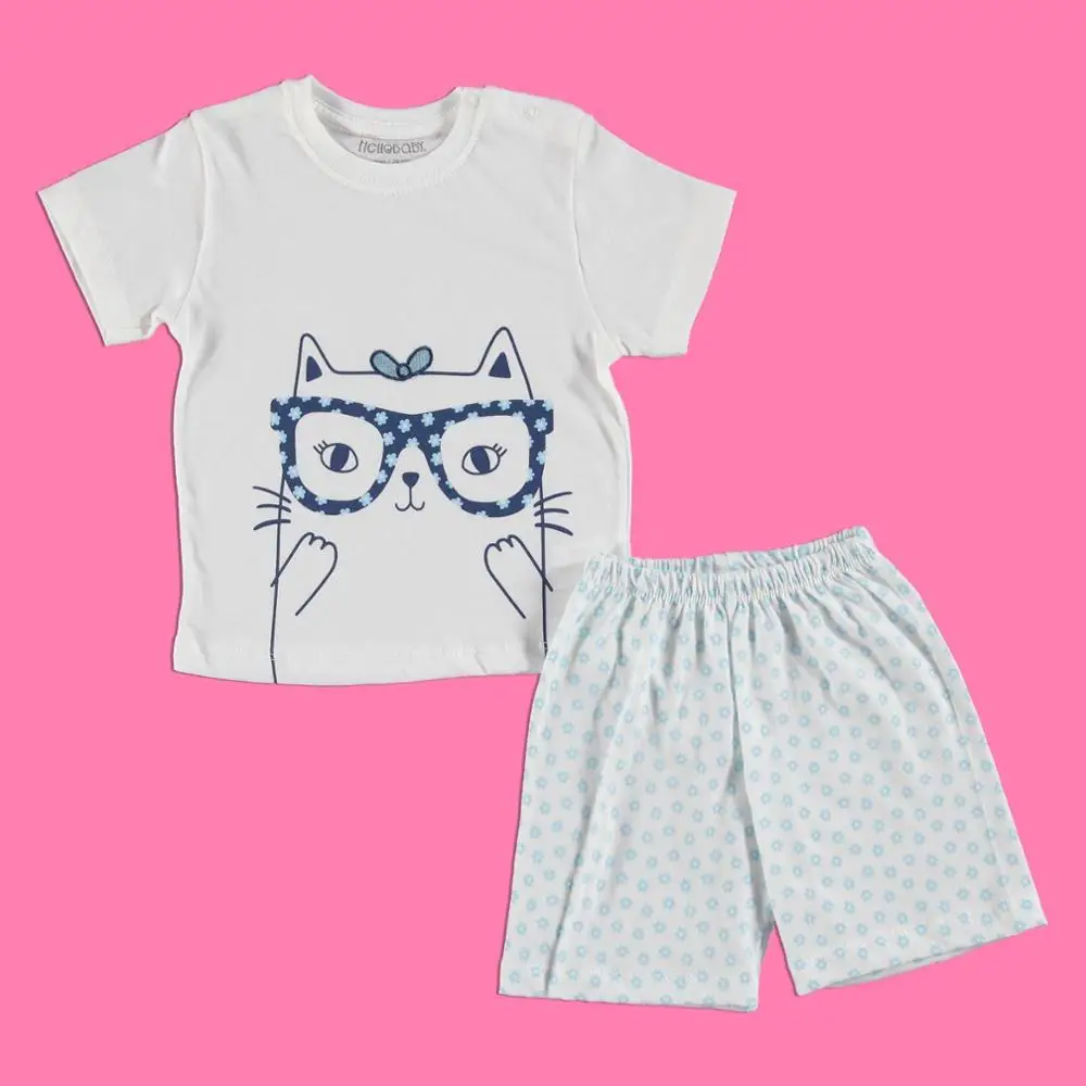 Ebebek HelloBaby/пижамный комплект с короткими рукавами; хлопковая повседневная одежда для малышей с короткими рукавами и круглым вырезом; лето г