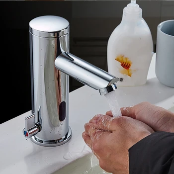 

WSFS Hot Sensor Faucet Automatic Infrared Sensor Hand Press Tap Hot Cold Mixer Chrome Polished Sink Mixer Bathroom Tap Basin Fau