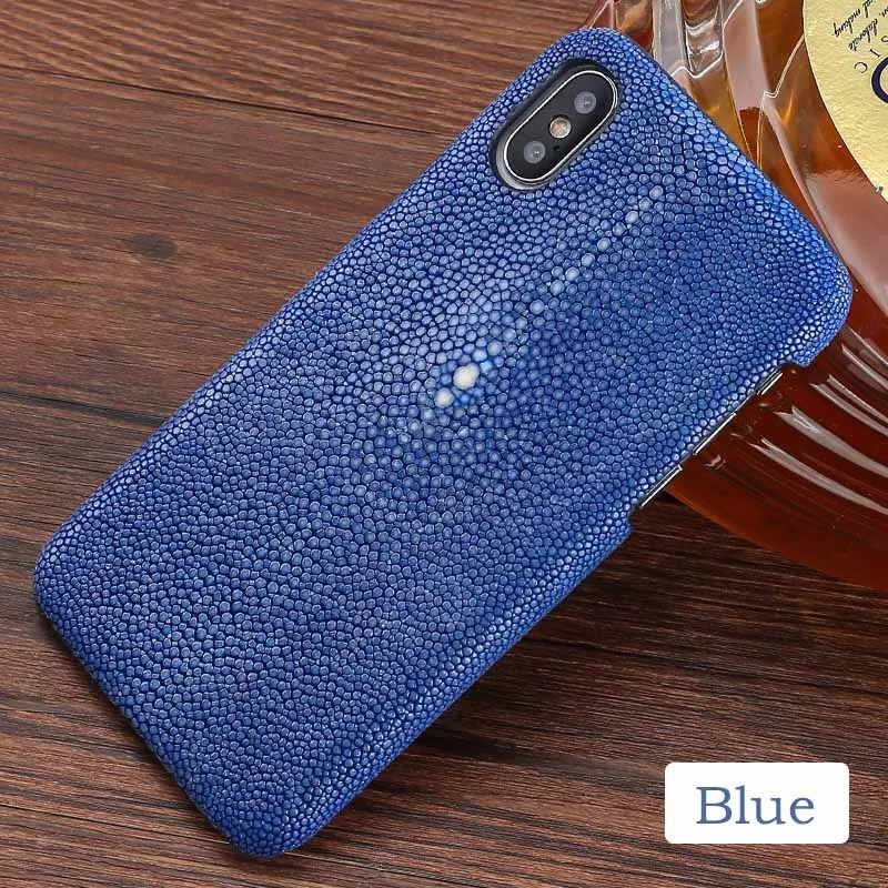 Blue Роскошный чехол для телефона s для IPhone 7 8 Plus X Xs Max чехол настоящая жемчужина рыбья кожа задняя крышка для 6 6s 6p 7p 8p чехол - Цвет: Blue