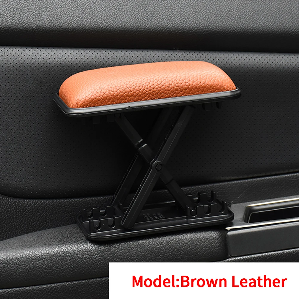Brown Leather Утолщенный снятие стресса левая рука подлокотник налокотник поддержка универсальный регулируемый кронштейн Анти-усталость вождения поручни салона автомобиля - Название цвета: Brown Leather