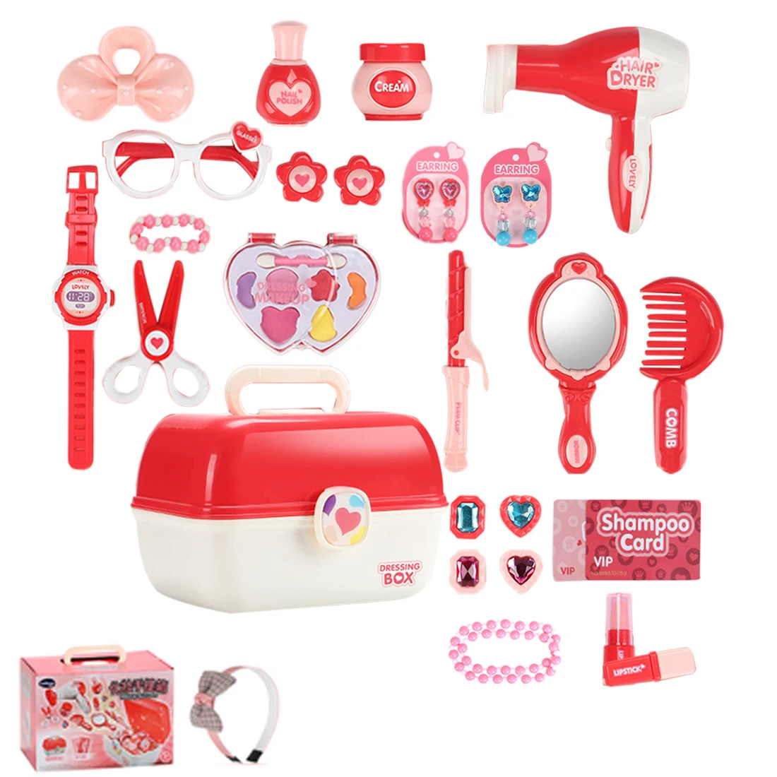 

26Pcs Children Makeup Pretend Paly Suitcase Hairdressing Kit Toys
