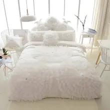 Koreaanse Kant Bloem Prinses Bruiloft Wit Dekbedovertrek Spreien Bed Rok Kussenslopen Katoen Thuis Textiel Beddengoed Set Luxe
