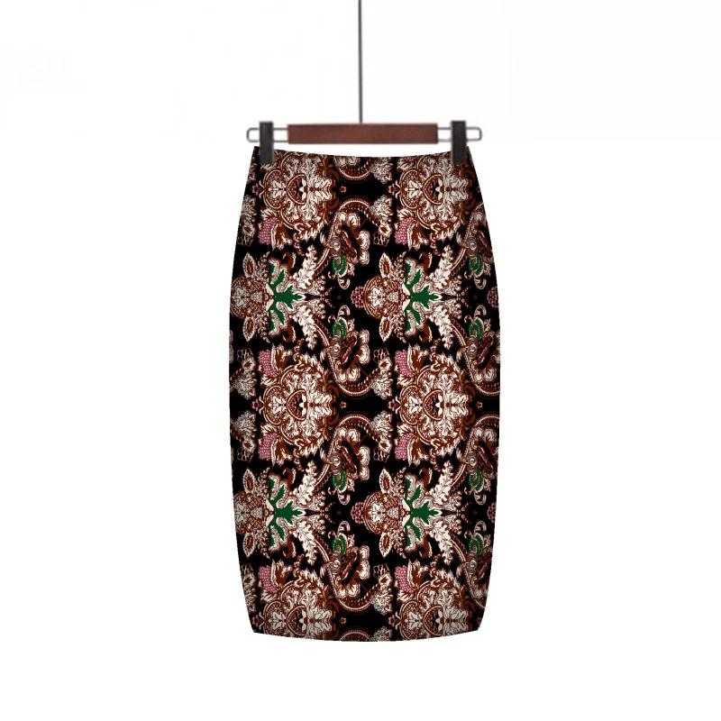 Для женщин офисная юбка-карандаш 50s ретро Винтаж принт юбки Повседневное элегантное облегающее Офисные женские туфли по колено мини-юбка
