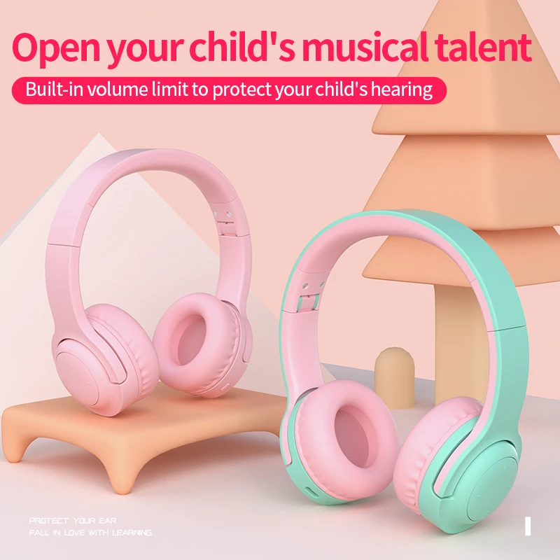 Birthday Present Candy Color Kids Wireless Earphones Stereo Noise Reduction Bluetooth Headset Protect Hearing For Study Game