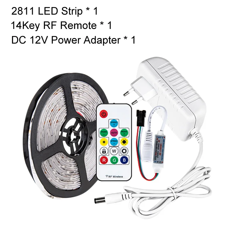 5 м 5050 RGB светодиодные полосы света 2811 IC WS2811 пикселей программируемый индивидуальный адресуемый 30/60 светодиодный s/m с 14 клавишами RF дистанционного управления - Испускаемый цвет: With Power and RF