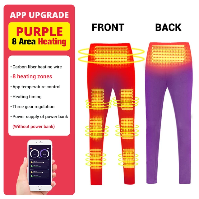 Winter Heated Underwear Suit Smart Phone APP Control Temperature USB Battery Powered  Fleece Thermal Motorcycle Jacket NEW 8 Area Pants Women