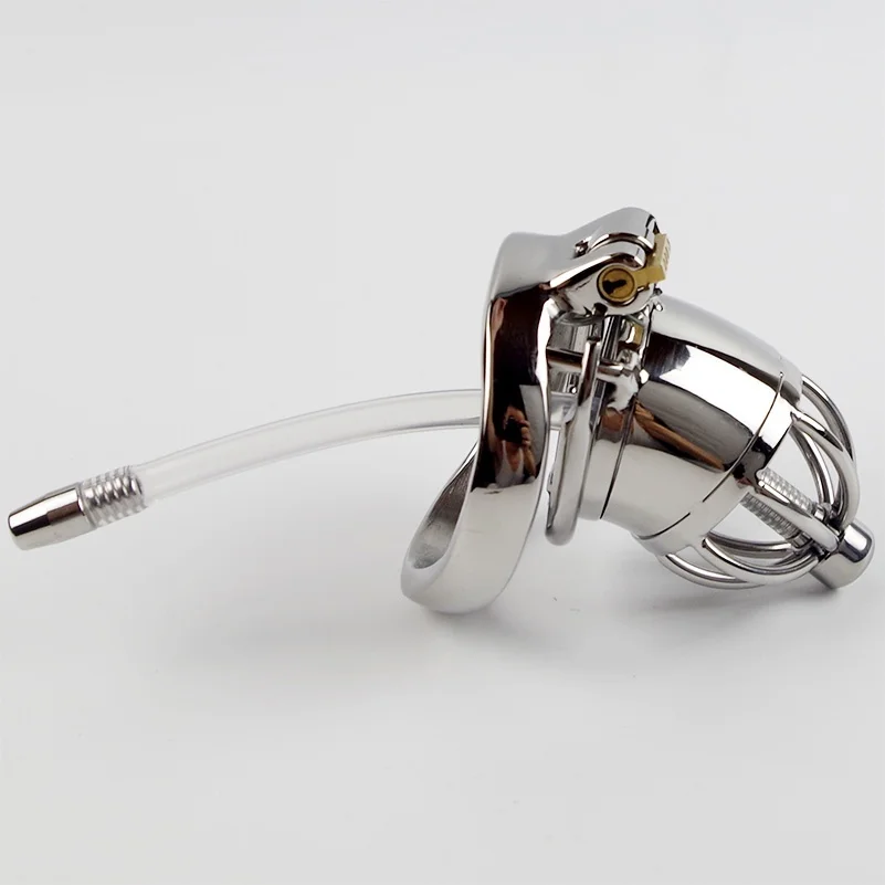304 Stainless Steel Chastity Device With Urethral Sounds Catheter And Spike Ring S L Size Cock