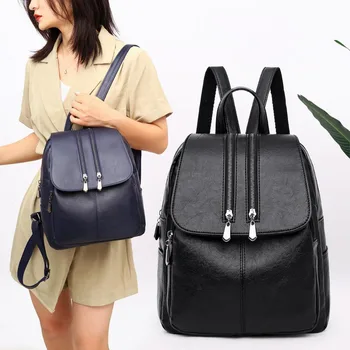 

Women Leather Backpacks High Quality 2020 Female Vintage Backpack Travel Shoulder Bag Mochilas Feminina School Bags For Girls