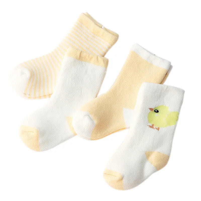 4 pairs/set Baby Socks Cartoon Striped Pattern Socks For 0-3 Years Newborn Infant Boys Girls Soft Socks Cotton Socks
