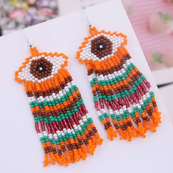 

Boho Tassel Earrings For Women Handmade Bohemian Multicolor Beads Eyes Fashion Jewelry Long Big Statement Earrings