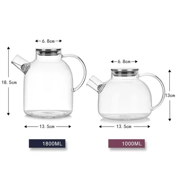 

1000ml/1800ml Glass Teapots Heat Resistant Kettle Cold Water Jug with Stainless Steel Lid Kung Fu Tea Set Clear Juice Container