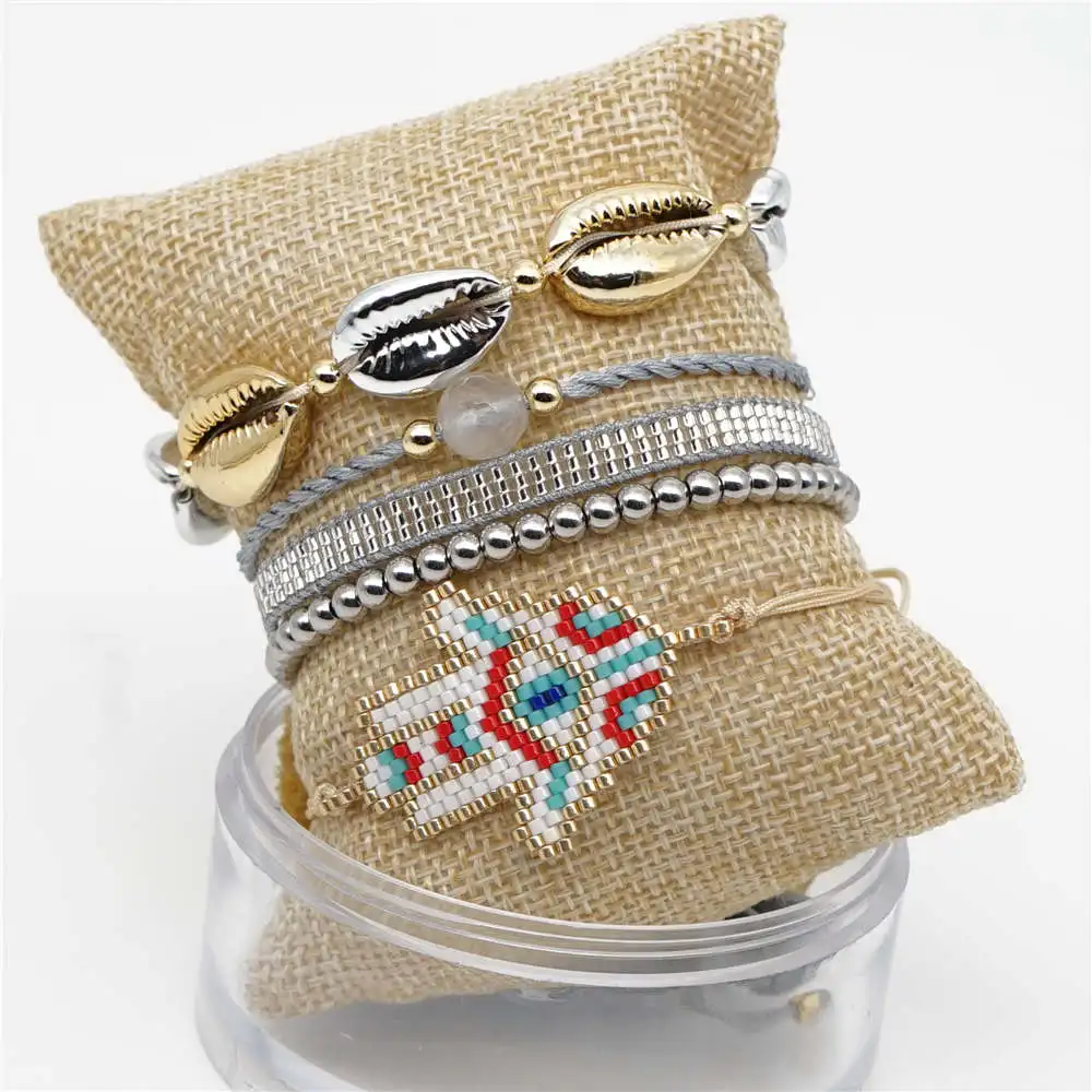 Go2boho MIYUKI браслеты из ракушек с клипсами Дурной глаз Pulsera Mujer Boho кисточкой ювелирные изделия Фатима браслет на руку “Хамса” Для женщин летние женские туфли-лодочки; сделанные вручную