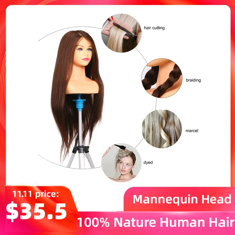 

100% Nature Human Hair Mannequin Head For Hairstyles Professional Barber Practice Head Styling Tool Dummy Head For Hairdresser