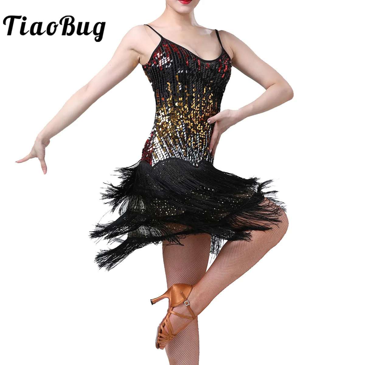 Damen Latein Tanz Kleid Quasten Salsa Cha Cha Ballsaal Kostüm Tango Rumba 