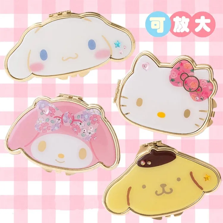 HelloKitty My Melody Cinnamoroll pompomprin, зеркало для макияжа, милое двухстороннее зеркало с мультипликационным принтом, портативное зеркало для макияжа, подарок для девочки