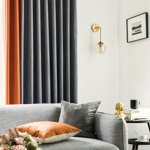 Gray Orange-1pc Индивидуальные затемненные занавески s для гостиной, спальни, скандинавские Простые занавески, сплошные занавески, роскошные термоизолированные занавески, плотные - Цвет: Gray Orange-1pc