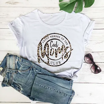 

Member of the Cool Moms Club T-Shirt Leopard Mother's Day Gift Idea #momlife T-shirts Chaos Coordinator tees pure cotton tops