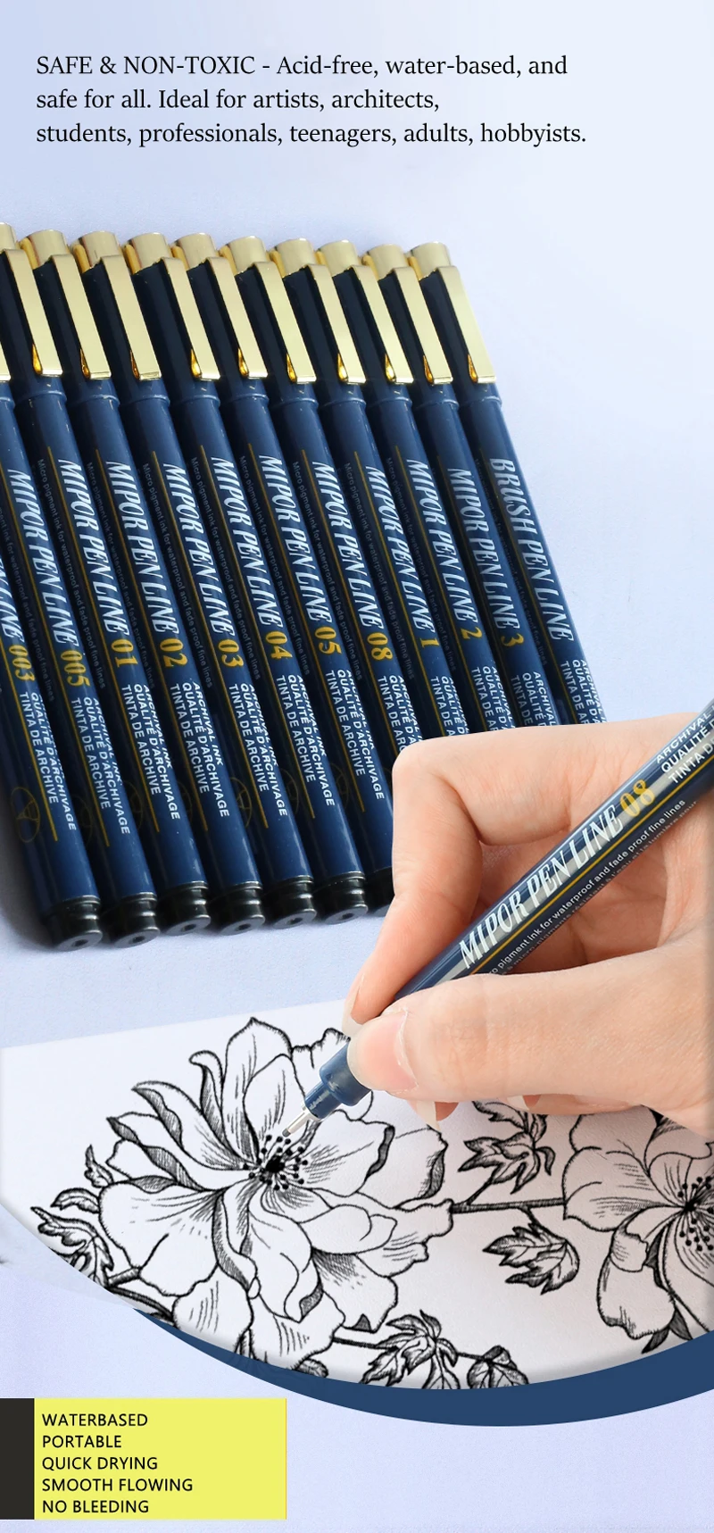 Pigment Liner Micron Ink Art Marker Pen Calligraphy Brush Pens Black Fineliner Sketching Manga Drawing Hand Lettering White Pen
