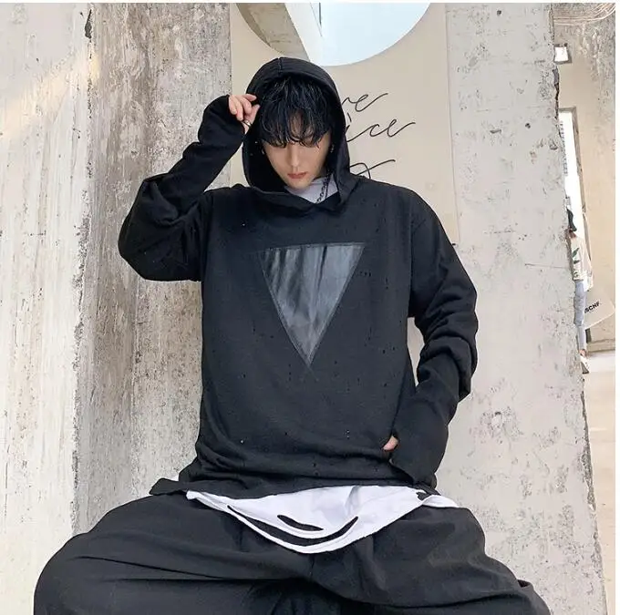 M-XL! темная индивидуальность, бренд, тренд волос, необычная куртка, красивый студенческий головной убор с капюшоном, мужское длинное пальто