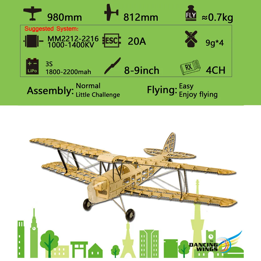 

Wood RC Airplane Dancing Wings Hobby S1901 Balsa Tiger Moth Remote Control Biplane Unassembled KIT Version DIY Flying Model