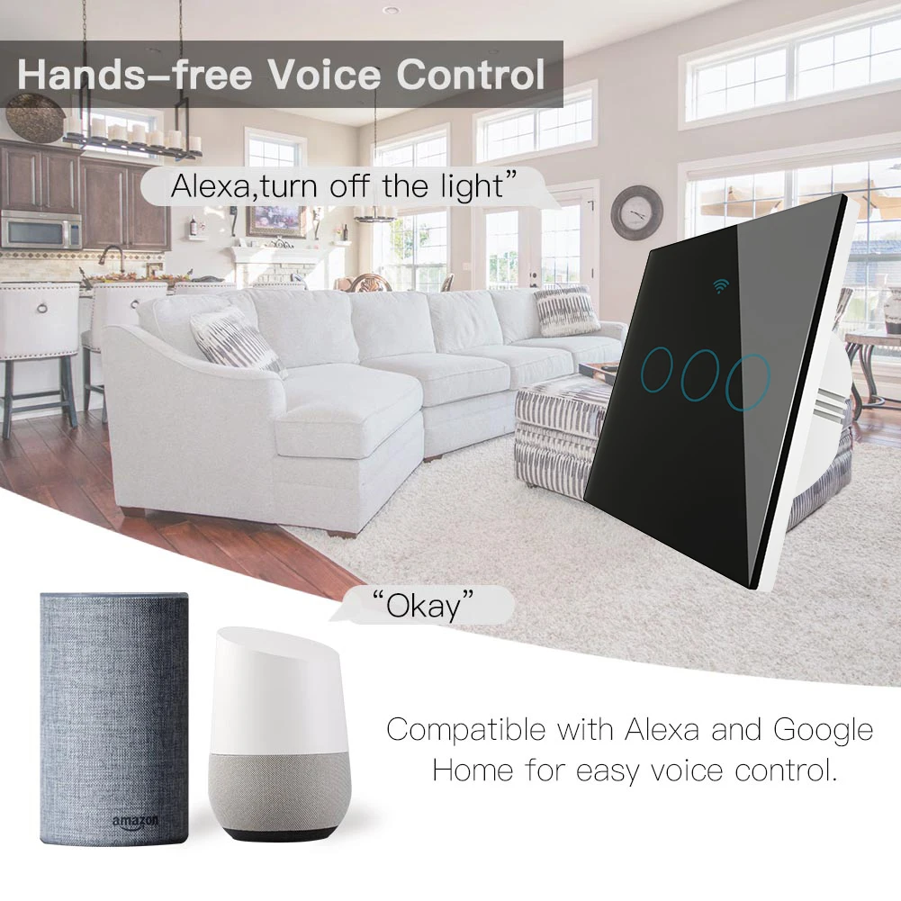  WiFi Smart Wall Switch No Neutral Wire Needed Wireless Smart Life Tuya Remote Control Single Fire W - 4000155389090