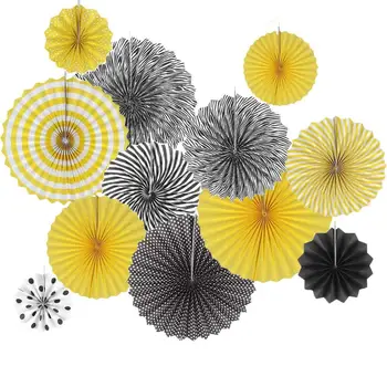

Set of 12 Black Yellow Bee Party Decoration Hanging Paper Fan Paper Pompoms Backdrop for Bumblebee Bee Baby Shower