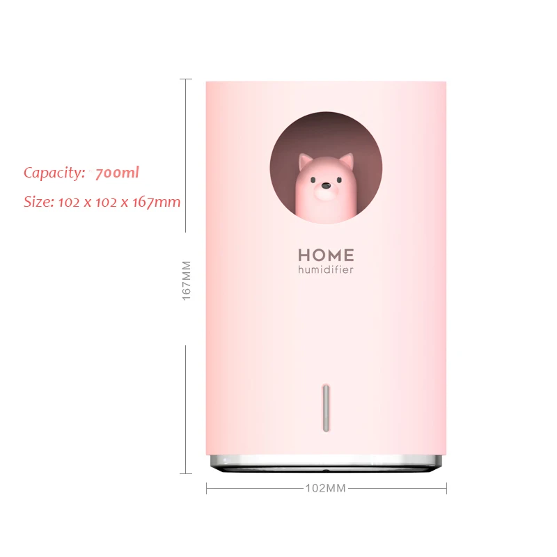 700ML B Pink USB увлажнитель воздуха Мини Арома эфирные масла диффузор холодный туман производитель Fogger очиститель воздуха для дома со светодиодными ночными огнями - Цвет: 700ML B Pink