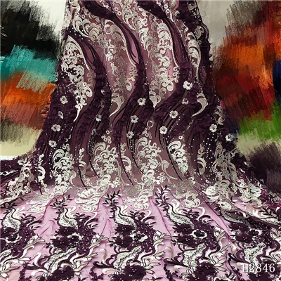 Золотые африканские 3D Цветы кружевная ткань с бисером ручной работы последние бисером тюль кружевная ткань для свадебного платья A2846 - Цвет: as picture