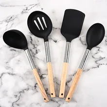 Нейлоновый Комплект кухонной утвари из четырех предметов, антипригарный горшок с деревянной ручкой, кухонная лопатка, домашняя высокотемпературная устойчивая кухня