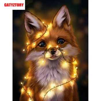 

GATYZTORY 5D Diamond Painting Full Square DIY Home Decor Mosaic Rhinestone Picture Custom LOGO Canvas Wall Art fox with lights