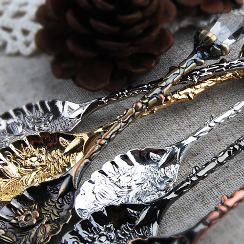 Винтаж цинковый сплав резные мини кофейная чайная ложка десерт, мороженое разливательная ложка-мешалка Ложка для сахара и столовая база для кухонная посуда