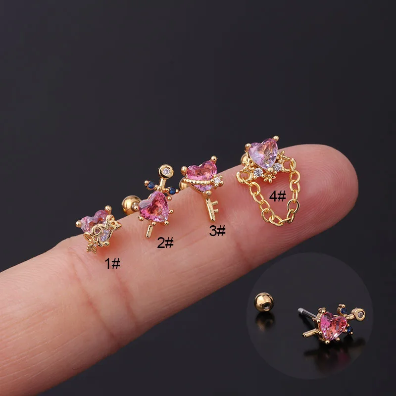 Fashion Piercing Jewelry 20G Stainless Steel Pin Earrings Color Cubic
