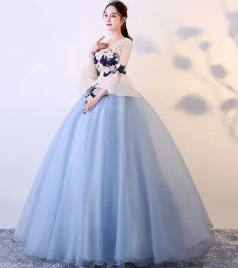 3 Vestidos De 15 Anos Azul, бальные платья, 16, длинные, голубые, с расклешенными рукавами, с аппликацией, бальные платья для девочек, для бальных танцев, 15 лет - Цвет: 3