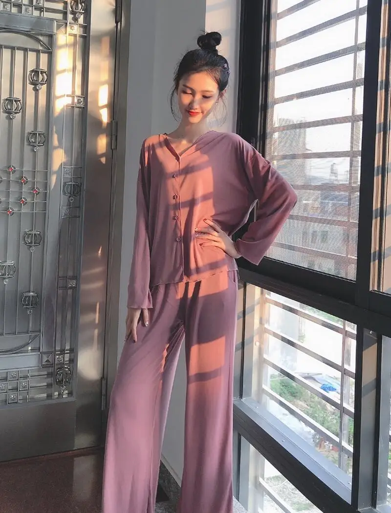 

Spring Modal Cotton Long-Sleeve Plum-size Mosaic Cardigan Long-sleeve Homewear Sets Sleepwear 2020 New Pajama Women's