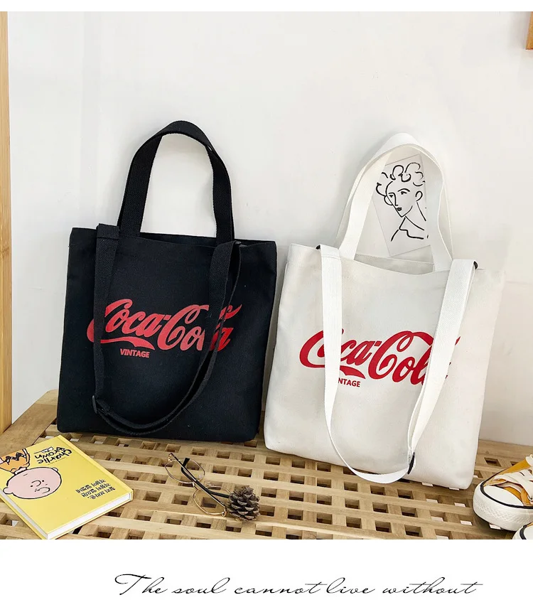 

2019 Canvas Big Bag Laziness-Style Coke Thick Shoulder Shoulder Bag/ Hand Bag BOY'S And GIRL'S School Bag Leisure Bag