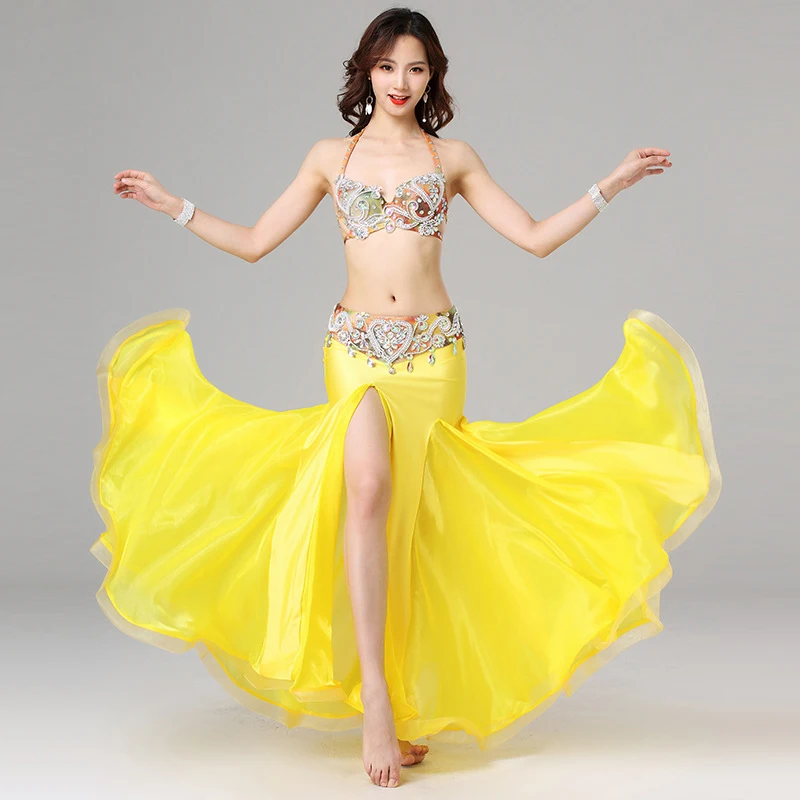 Желтые юбки для танца живота для женщин, роскошные юбки для танца живота(без пояса), восточные костюмы для танца живота, юбки