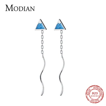 

Modian Blue Charm Enamel Long Tassel Drop Earrings Fashion 100% 925 Sterling Silver Luxury Dangle Earring For Women Fine Jewelry
