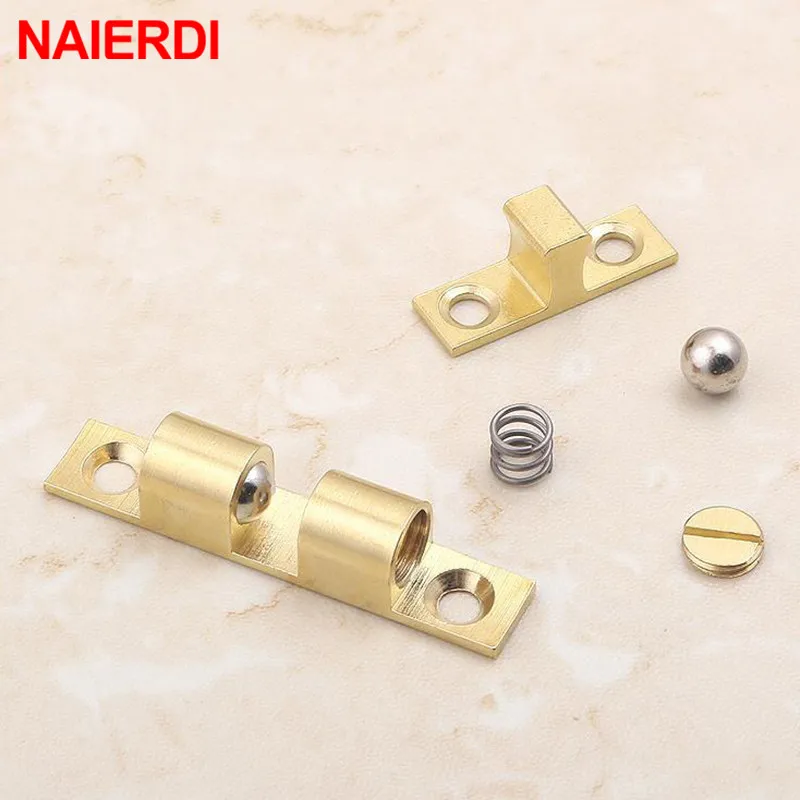 NAIERDI 2PCS Pure Copper Cabinet Catches Adjustable Double Ball Cabinet Closet Latch Clip Door Catches Furniture Fittings