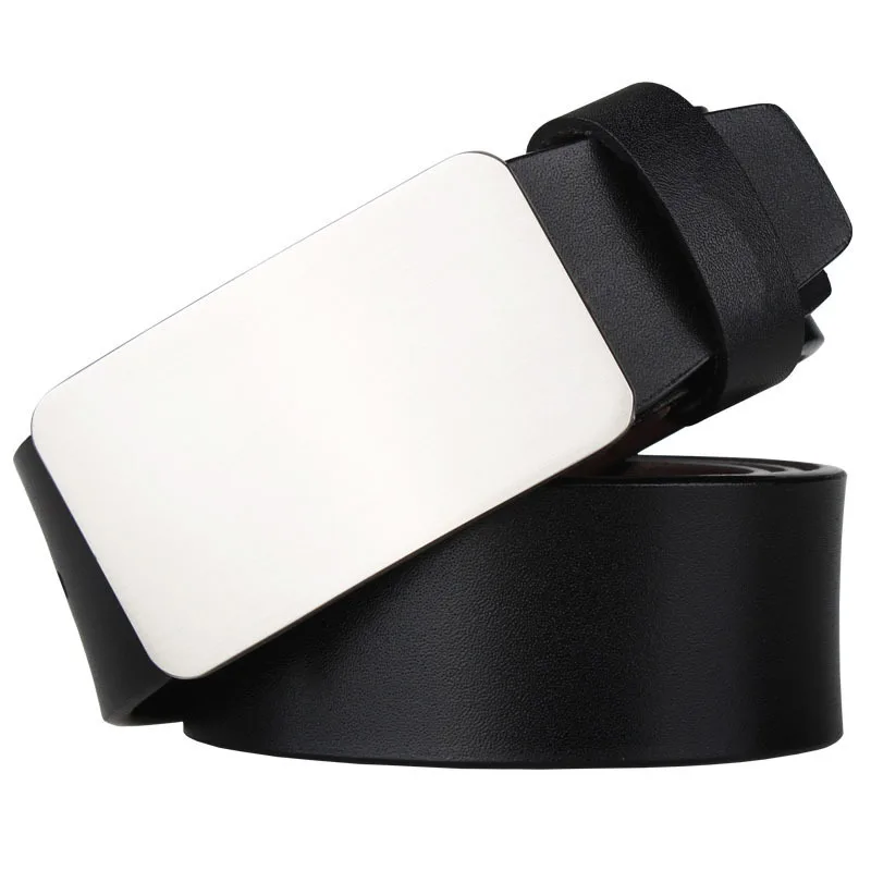 

Genuine leather cowhide men's belt high-density alloy plate buckle belt simple and versatile glossy wide smooth buckle belt
