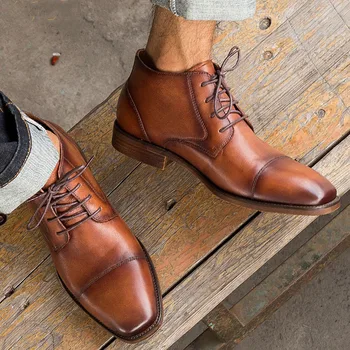 

New Men Martins Boots Genuine Leather Men Motorcycle Boots Lace-up Male Ankle Boots High-top Shoes Men's Casual Shoes