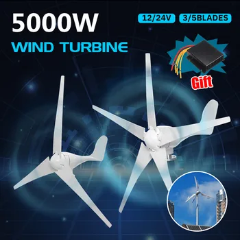 

5000W Wind Power Turbines Generator 12V 24V 3/5 Wind Blades Option With Waterproof Charge Controller Fit for Home Or Camping