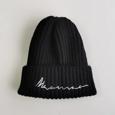 Зимние теплые вязаные шапки Skullies, Детские однотонные шапки для мальчиков и девочек, удобная детская шапка с ушками, Мягкая Детская кепка - Цвет: Black