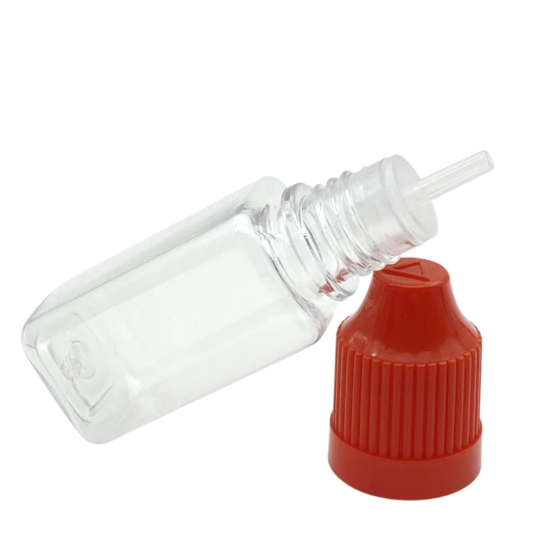 

100pcs PET Clear 10ml Square Bottle Empty Plastic Dropper Bottles with Childproof Caps and Thin Tip for E cig liquid Bottle