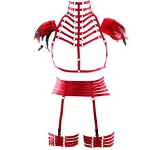 Женский бюстгальтер с перьями, Harajuku, готический, на бретелях, эластичная регулировка размера плюс, укороченный топ, сексуальный комплект нижнего белья, боди, связывание, танец, рейв