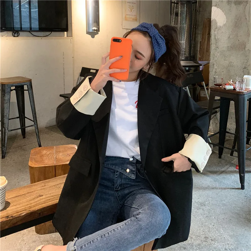

Photo Shoot 2019 Casual Blazer Loose-Fit One-Button Mid-length Small Suit Coat Student