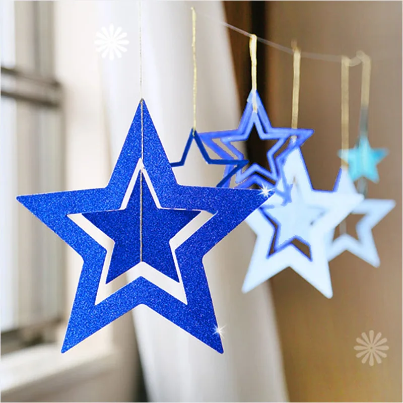 7 шт./лот Мерцающие Звезды бумажные украшения гирлянды фигурные рождественские украшения для дома год натальный Noel Декор Navidad - Цвет: blue