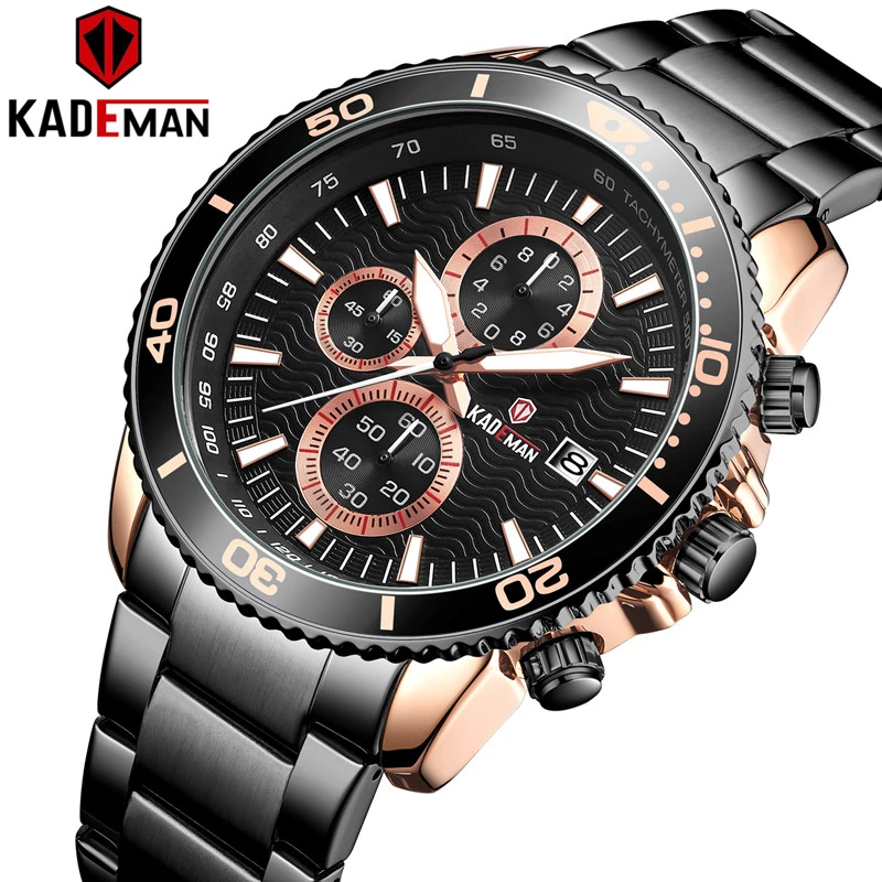 KADEMAN Mens Luxury Brand Military Watches Waterproof Full Steel Fashion Male Quartz Wrist Date Chronograph Relogio Masculino